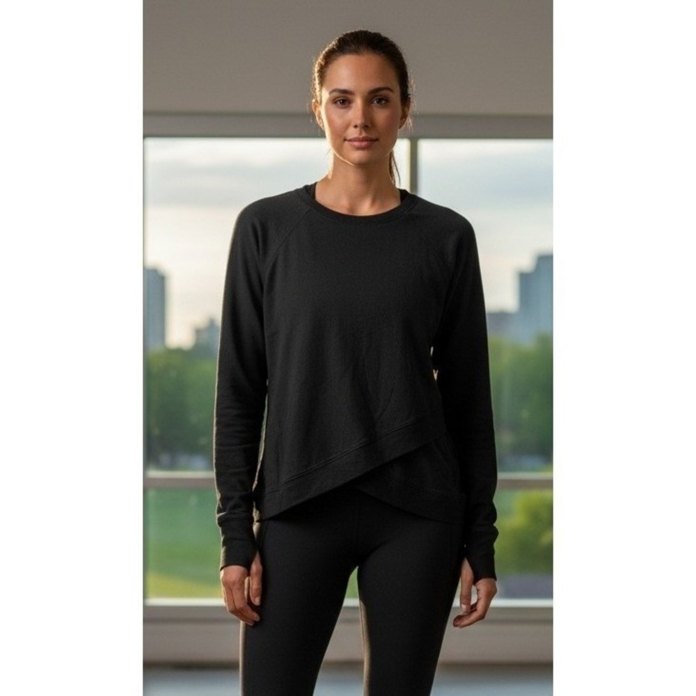 Athleta Sweatshirt Top Women's XS Serenity Criss Cross‎ Black Pullover Athletic